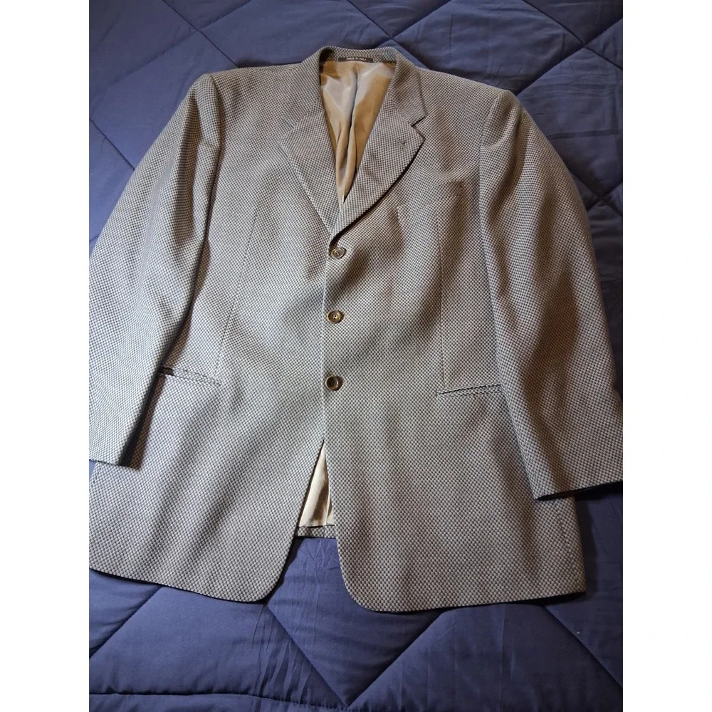 Armani Collezioni Mens Gray Micro Houndstooth‎ 3-Button Blazer Sport Coat Italy